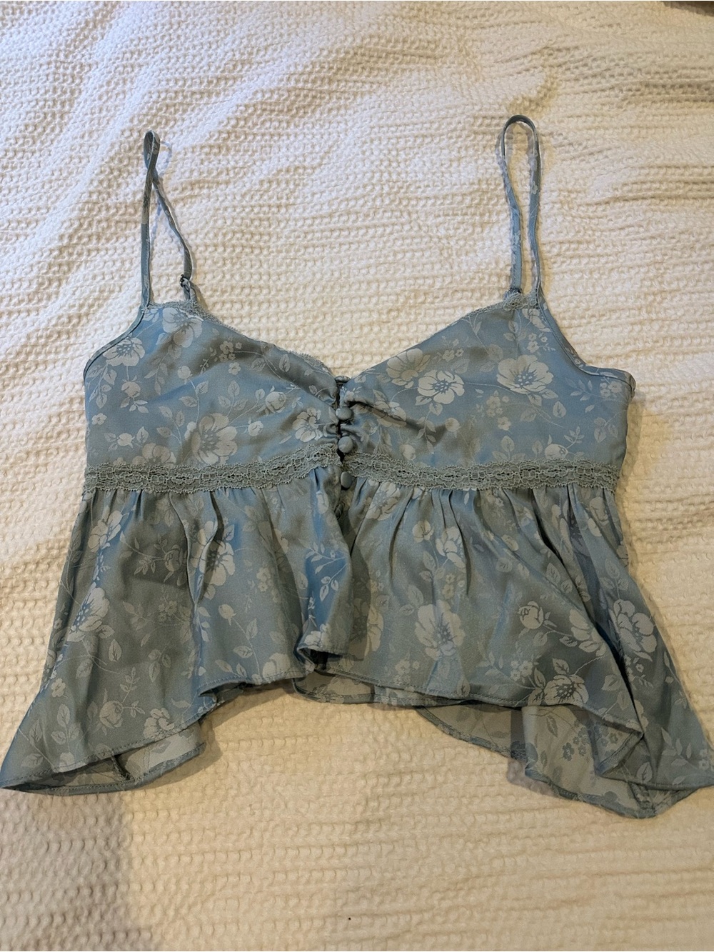 Princess Polly Light Blue Floral Lace-Trim Cami Top
